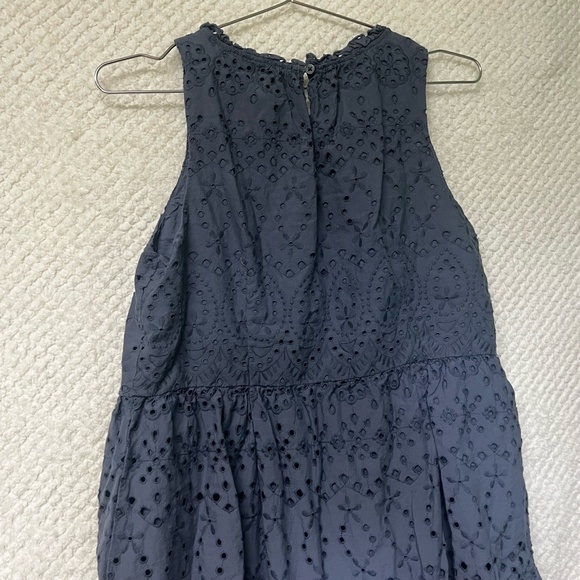 LOFT Dress Womens Dark Gray Blue Sleeveless Tiered Eyelet Loose Fit Chic Medium - Picture 7 of 10